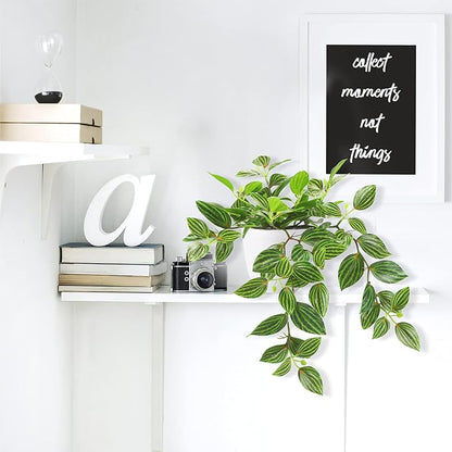 SOGUYI Fake Plants, Artificial Plants 15 Inch Faux Peperomia Watermelon Plants for Indoor Outdoor Decor,Realistic Artificial Hanging Plants in Pot for Home Office Perfect Housewarming Gift