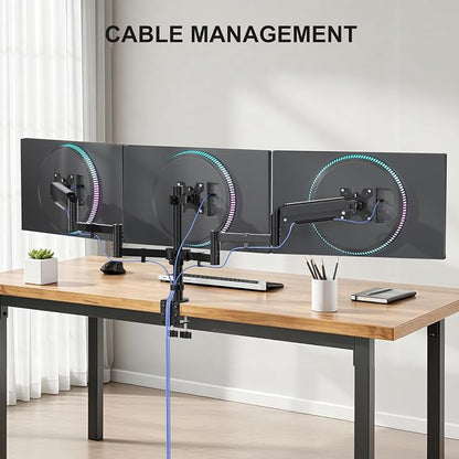WALI Triple Monitor Mount for 13-32 inch Screens, up to 17.6 lbs per Arm | Adjustable 3 Monitor Desk Mount with Swivel, Tilt, Rotation, Triple Monitor Stand for Desk, VESA 75/100mm (GSDM003), Black