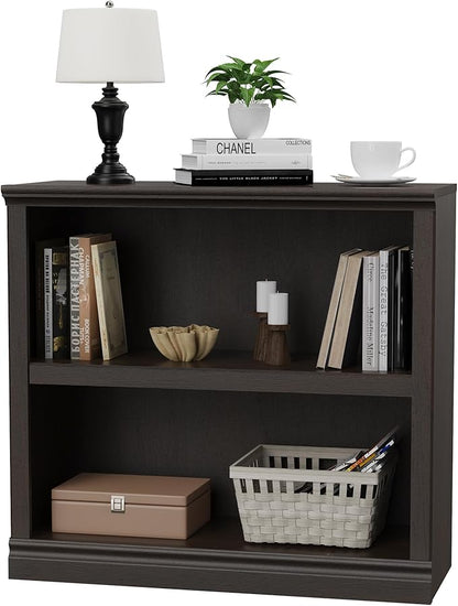 blini 2-Shelf Bookcase Wooden Bookshelves 33in Wide Floor Standing Display Storage Shelves Oak Bookcase for Home Office, Living Room, Bed Room