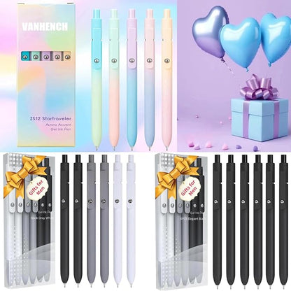 Vanhench 5Pcs Gel Pens, Black Ink Pen Fine Point Smooth Writing Pen, Aesthetic Pens for Journaling Note Taking, Teacher Gifts for Women, Teacher Supplies, Preppy Stuff