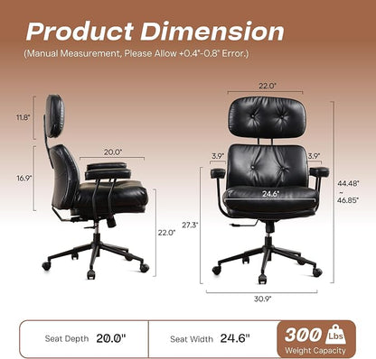 CAODOC Big and Tall Office Chair, 300LBS PU Leather Executive Office Chair Whit Lumbar Support, Managerial Home Desk Chair, Heavy Duty High Back Computer Chair(PU Leather Black)