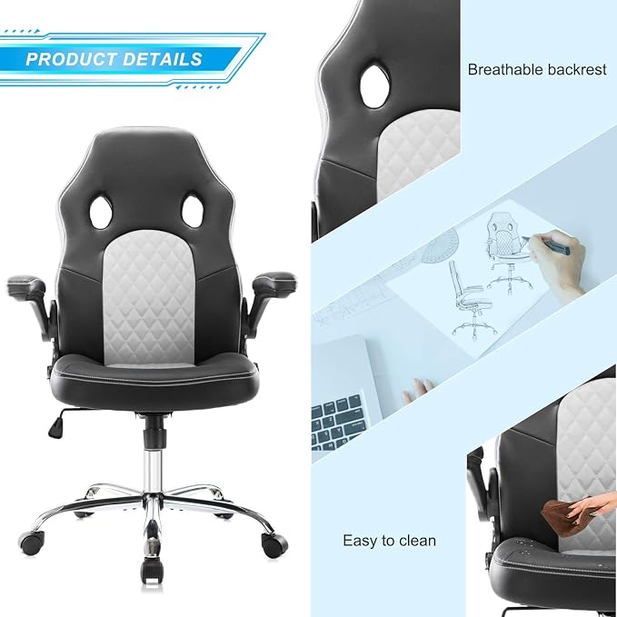 Gaming Chair Ergonomic Office Chair PU Leather Computer Chair High Back Desk Chair Adjustable Swivel Task Chair with Lumbar Support/Adjustable Armrests