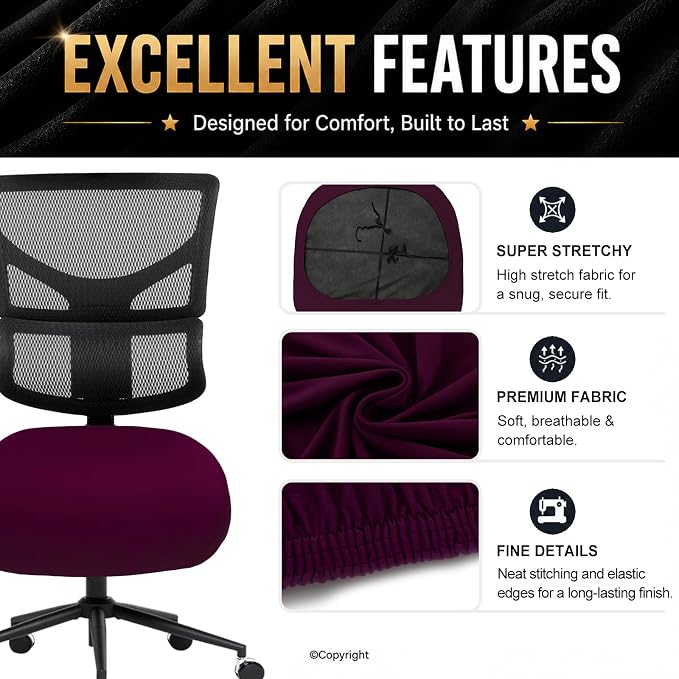 DIVA EN CAMINO DEC Stretchable Desk Office Chair Seat Cushion Covers - Universal Spandex Computer Chair Slipcover - Removable Washable Cushion Protectors for Dogs, Cats, Pets (Plum)