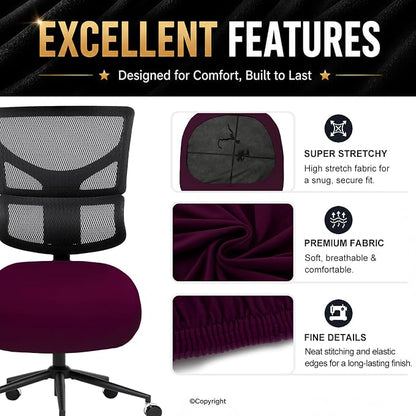DIVA EN CAMINO DEC Stretchable Desk Office Chair Seat Cushion Covers - Universal Spandex Computer Chair Slipcover - Removable Washable Cushion Protectors for Dogs, Cats, Pets (Plum)
