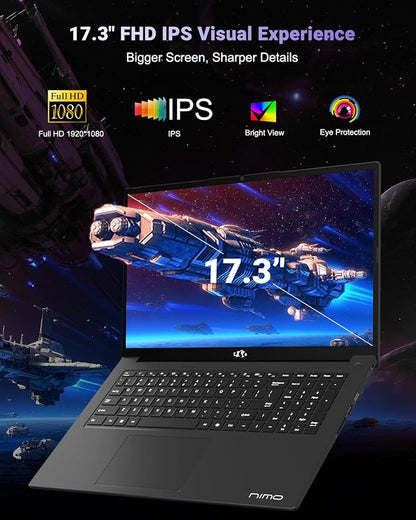NIMO 17.3" Gaming-Creator-Laptop, 8-Core Ryzen 7 8745HS 32GB RAM 1TB SSD Beat i7-1360P up to 4.9GHz Radeon 780M, USB 4.0 FHD 100W Fast PD for Video Editing, AI Tasks & Remote Streaming, 2-Yr Warranty