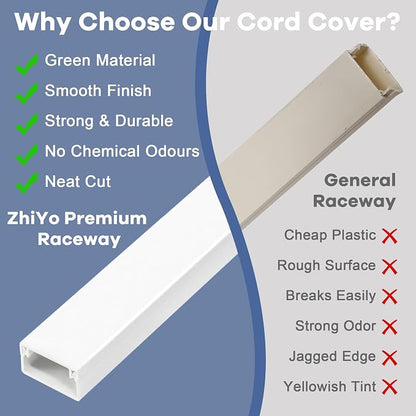 ZhiYo Cord Hider Kit, Cord Covers for Wires on Wall, Self-Adhesive Cable Raceway, TV Cord Hider for Wall Mounted TV, Paintable Cable Management Cover Kit, 7X L14in x W0.95in x H0.55in, White