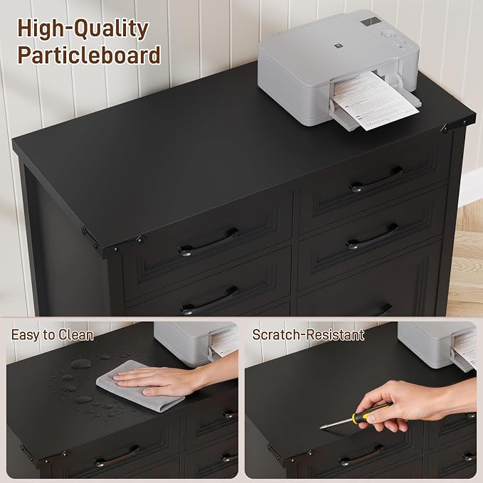 Halitaa 6 Drawer File Cabinets,Farmhouse Lateral Filing Cabinet Fits Letter and A4 Size, Wooden File Cabinet for Home Office, Printer Stand,Black
