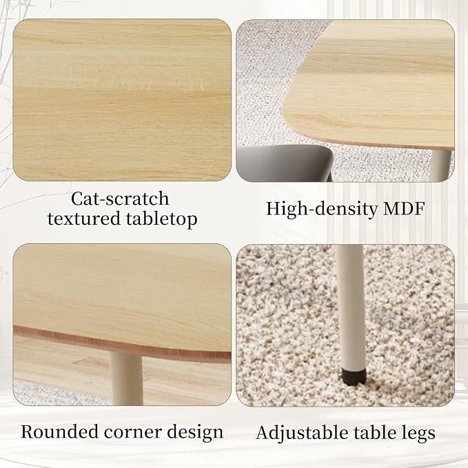 HIPIHOM 47.2'' Modern Solid Wood Dining Table Set for 4 with Scratch-Resistant Surface & 4 Black Leather Chairs - Cat-Friendly Kitchen Dining Room Furniture Set