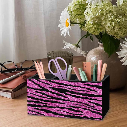 DILSJ Hot Pink Zebra Print Pen Pencil Holder Organizer for Desk, Mcbling Room Decor, Y2k Decor Mcbling Wooden Box Signs for Home Office Desk Tabletop Decoration