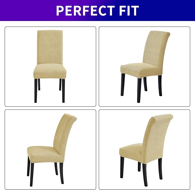 Stretch Chair Covers for Dining Room Set of 6, Removable Washable Dining Room Chair Covers, Dining Chair Slipcovers Seat Protector, Great Decoration for Home and Banquet (Champagne, 6 Pack)
