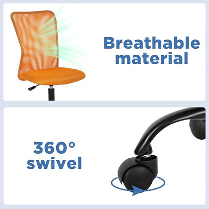 FDW Home Office Chair Mid Back Mesh Desk Chair Armless Computer Ergonomic Task Rolling Swivel Chair Back Support Adjustable Modern with Lumbar Support,Orange