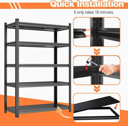 Large Printer Stand with Storage 1600LBS Bookshelf Metal Shelving Printer Shelf 4-Tier Adjustable Shelving Unit for Home, Office, Kitchen, Living room, Basement, Garage, 44"H × 23.6"W × 11.8"D, Black