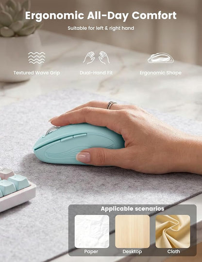 WisFox 2.4G Wireless Mouse for Laptop, Ergonomic Computer Mouse with USB Receiver and Type-C Adapter, 3 Adjustable Levels DPI, 6 Button Cordless Wireless Mice (Baby Blue)