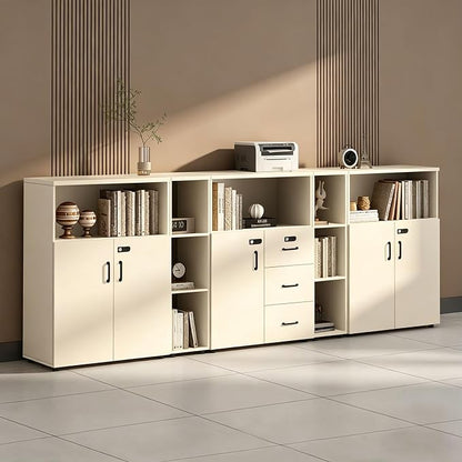 File Cabinet with Password Lock, Wood Lateral Filing Cabinet for Letter/A4 Files, 3 Drawer with Door, Printer Stand with Open Shelves for Home Office