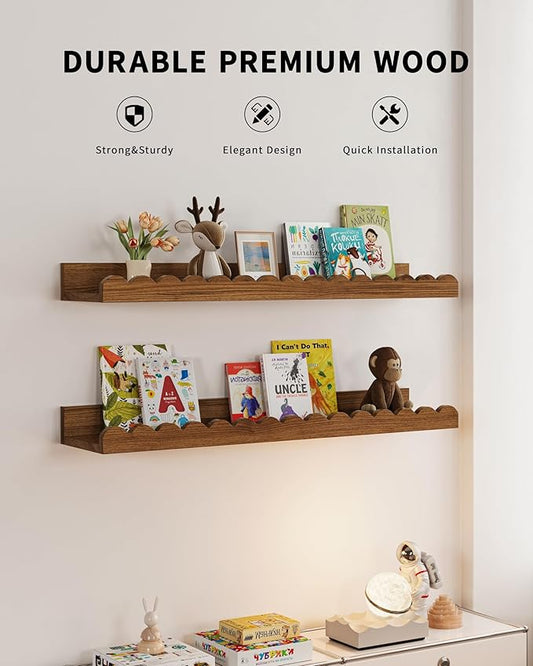 Shario Nursery Book Shelves, 4-Pack White Floating Shelves for Wall Kids, Scalloped Shelves, Wall Book Shelves for Bedroom Kids, Toddler Room, Baby Room, Nursery Decor