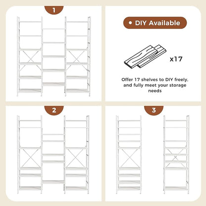 SUPERJARE Triple Bookshelf, Bookcase with 17 Open Display Shelves, Wide Book Shelf Book Case for Home & Office, 6 Tier, White