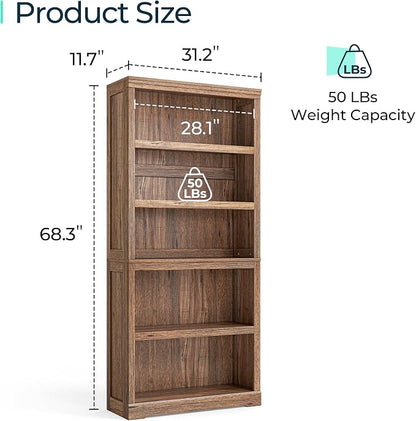 LINSY HOME 5-Shelf Bookcase, Bookshelves Floor Standing Storage Shelves 68 in Tall Bookcase Home Decor Furniture for Home Office, Living Room, Bed Room - Dark Brown