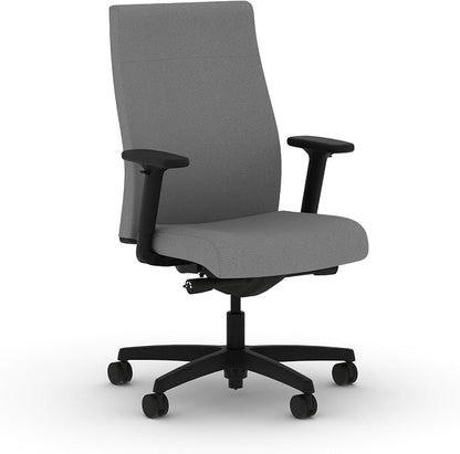 HON Ignition 2.0 Ergonomic Office Chair with Adjustable Arms, Advanced Synchro‑Tilt Recline, Upholstered Desk and Computer Chair for Home Office or Workstation, Black Frame, Frost