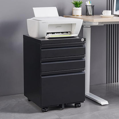3-Drawer Mobile File Cabinets Black File Cabinet Under Desk Metal Filing Cabinet Rolling Metal Filing Cabinet for Legal and Letter Files with Anti-Tilt Design with Locking Fully Assembled (Black)