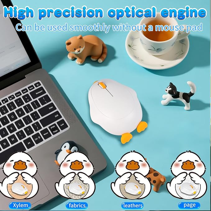 Cute Duck Bluetooth Wireless Mouse -Rechargeable,Dual Mode Connection, Silent Scroll Wheel, 1600 DPI - Perfect for Laptops, PCs, and Tablets (White)