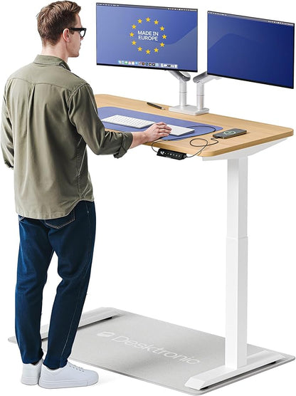 Desktronic HomeOne Standing Desk 48x24 — Ergonomic Sit Stand Home Office Desk, Made in Europe, Electric Dual Motor Height Adjustable, USB & USB-C Charging, Wobble-Free, Touchscreen, 3 Memory Presets