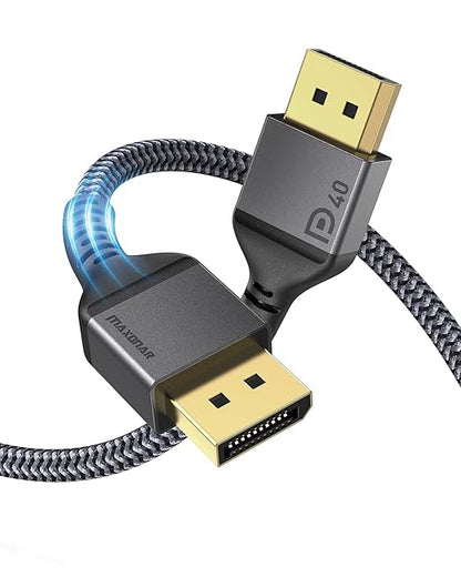 Maxonar VESA Certified DisplayPort 2.1 Cable, 16K DisplayPort Cable 2.0 Supports 80Gbps,16K@60Hz, 10K@60Hz, 8K@60Hz, 4K@165Hz, HDR, HDCP 2.2, 3D, ARC for Gaming Monitor, TV, PC, Laptop(6.6FT/ 2M)