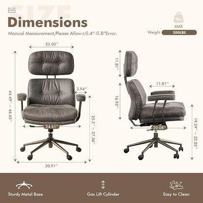 Faux Leather Executive Office Chair - Big and Tall Ergonomic Home Office Chair,Computer Desk Chairs with Lumbar Support,Adjustable Task Swivel Rolling PC with Wheels,Suede,Grey