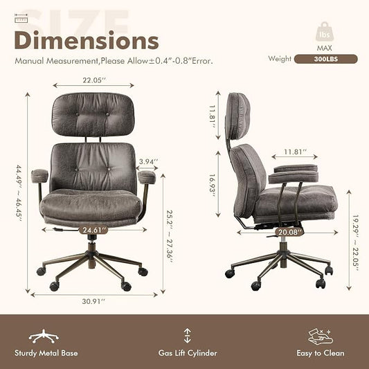 Faux Leather Executive Office Chair - Big and Tall Ergonomic Home Office Chair,Computer Desk Chairs with Lumbar Support,Adjustable Task Swivel Rolling PC with Wheels,Suede,Grey