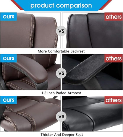 Furmax Mid Back Executive Office Chair Swivel Computer Task Chair with Armrests,Ergonomic Leather-Padded Desk Chair with Lumbar Support (Brown)