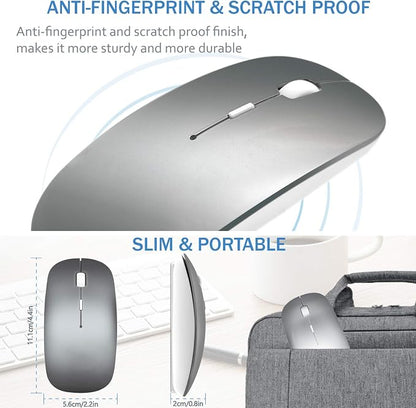 Bluetooth Wireless Mouse for MacBook Air Mac Pro Laptop Computer iPad Pad PC Laser Optical Rechargeable Mini Slim Silent Mouse Widely Used Desktop Hp iMac (Gray)