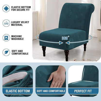 H.VERSAILTEX Armless Accent Chair Covers Thick Velvet Armless Chair Slipcovers High Stretch Chair Covers for Living Room Hotel Machine Washable Furniture Protector with Elastic Bottom, Dark Teal