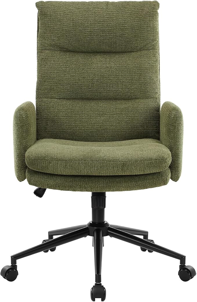 IWMH High-Back Home Office Chair,Upholstered Desk Chair with Armrests,Height Adjustable Armchair with Wheels, Swivel Office Desk Chair, Ergonomic Computer Task Chair, Leisure Armchair Cashmere (Green)