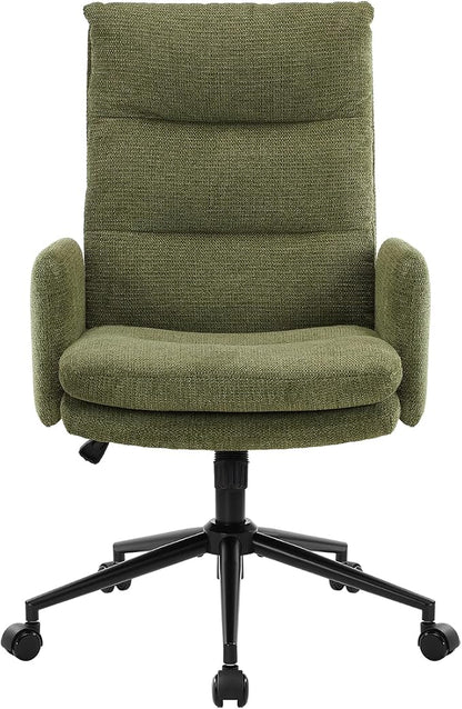 IWMH High-Back Home Office Chair,Upholstered Desk Chair with Armrests,Height Adjustable Armchair with Wheels, Swivel Office Desk Chair, Ergonomic Computer Task Chair, Leisure Armchair Cashmere (Green)