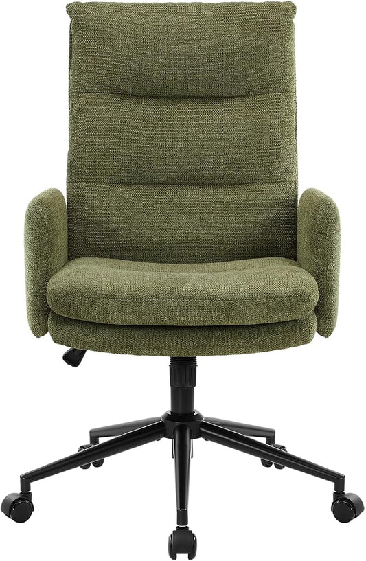 IWMH High-Back Home Office Chair,Upholstered Desk Chair with Armrests,Height Adjustable Armchair with Wheels, Swivel Office Desk Chair, Ergonomic Computer Task Chair, Leisure Armchair Cashmere (Green)