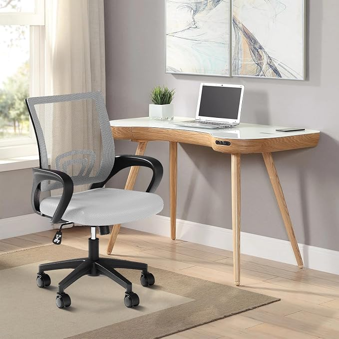 Office Chair, Ergonomic Mid-Back Mesh Desk Chair, 4 Pack, Light Gray | Lumbar Support, Adjustable Height, Rolling Wheels Design, Comfy Armrest, Work, Study, Gaming