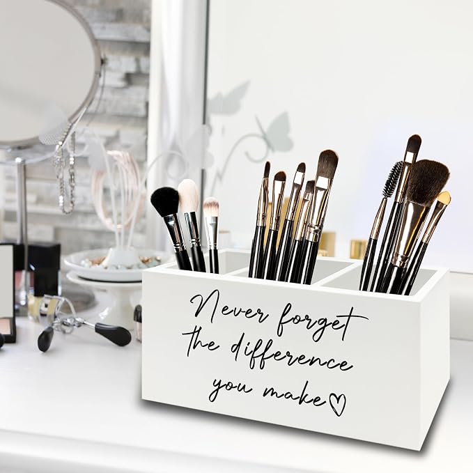 Difference Maker Gift Pen Pencil Holder Organizer for Desk, Thank You Gifts for Teachers Coworkers, Never Forget the Difference You Make Wooden Box Sign for Office Desk Tabletop Decorations