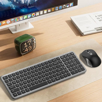 Silent Keyboard and Mouse, Wireless Compact Full-Size Computer Keyboard with Calculator Button, 2400 DPI Mouse, Quiet Clicking, Ultra-Thin Cordless USB Kit for Windows Mac Laptops - Iron Grey
