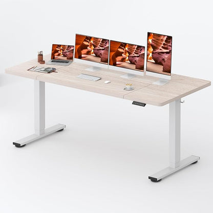 Standing Desk,Large 79x31 Inches Height Adjustable Stand Up Desks with Cable Management, Home Office Computer Desk 2 Box Packaging with Cup Holder & Memory Preset, White Wood Grain