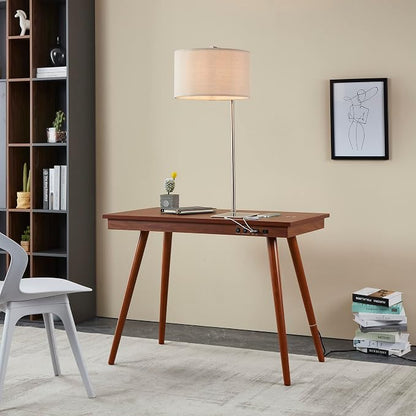 FENLO Future 39" Mid Century Desk for Home Office, Office Desk with USB Charging Station, Mid Century Modern Desk with Wireless Charging, USB, and USB-C Ports, Walnut