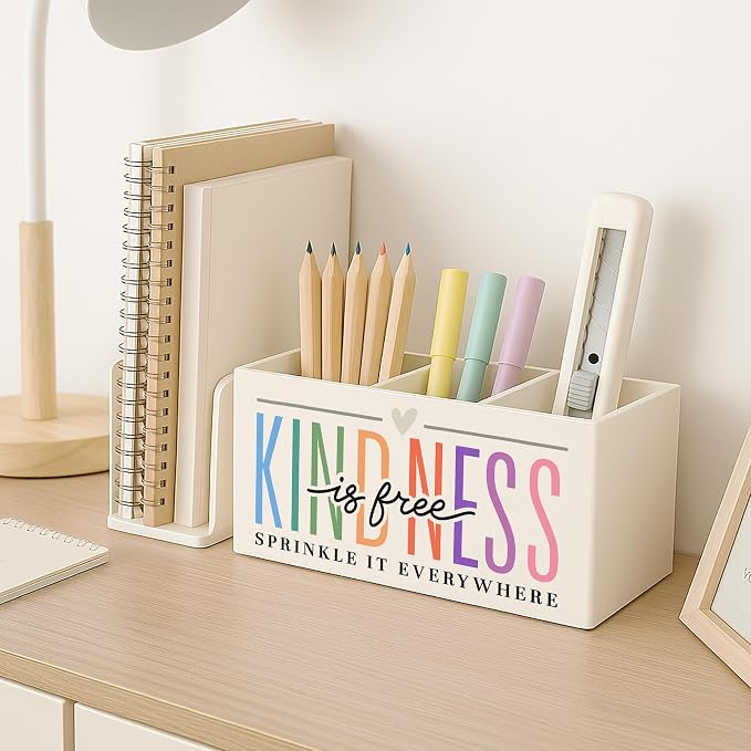 Kindness Is Free Inspirational Pen Pencil Holder for Desk, Inspirational Gifts for Women, Self Love Positive Mental Health Makeup Brush Toothbrush Holder for Vanity Bathroom