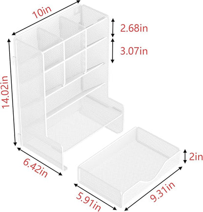 BOHDK Pen Organizer for Desk, Multi-Functional Desk Organizer, Wall Mount Pen Holder with Drawer for School, Office, Home, Art Supplies, White