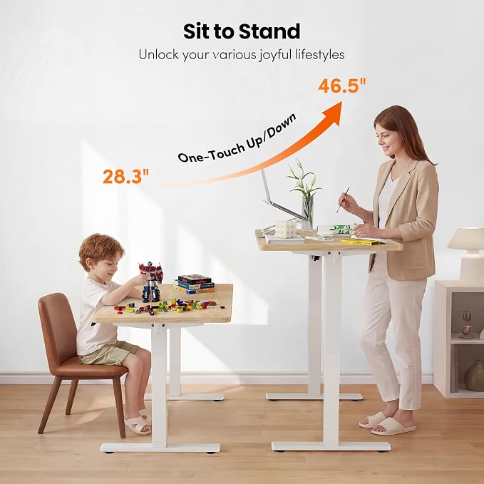 FEZIBO One-Piece Standing Desk, 40"x24" Seamless Tabletop Electric Height Adjustable for Home Office, Study Rooms & Multi-Device Workstations, Maple