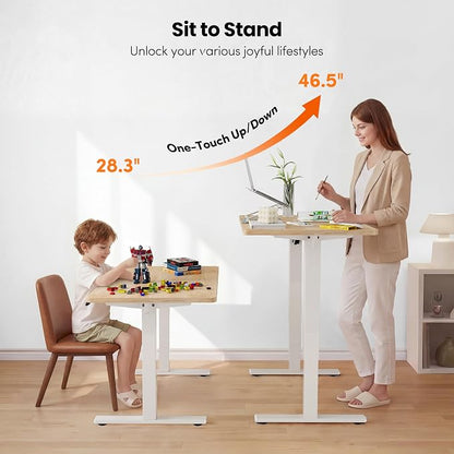 FEZIBO One-Piece Standing Desk, 48"x24" Seamless Tabletop Electric Height Adjustable for Home Office, Study Rooms & Multi-Device Workstations, Maple