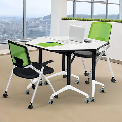 Conference Room Table,Trapezoidal Rolling Splicing Multifunctional Computer Desk for Conference Rooms,Flip Top Training Seminar Table with Silent Locking Wheels,Size:47.2"L*20.4"W*29.5"H( 2Pack)