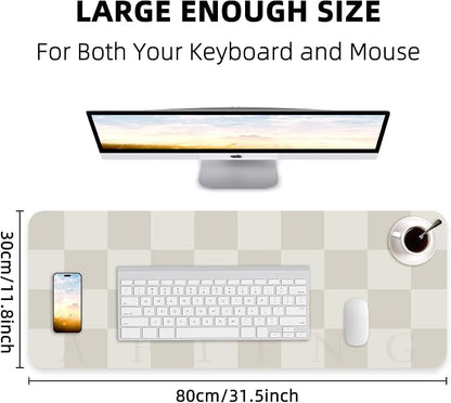 AFIING Leather Desk Mat, 31.5"x12", White Grey | Non-Slip Rubber Base, Easy Clean Surface, Desk Protection, Office & Home