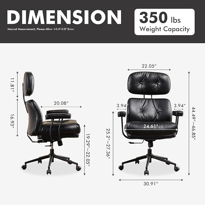 High Back Executive Office Chair with Comfortable Deep Seat,Black PU Leather Modern Office Chair,Ergonomic Big and Tall Computer Desk Chair with Lumbar Support(Black)