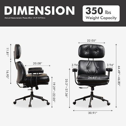 High Back Executive Office Chair with Comfortable Deep Seat,Black PU Leather Modern Office Chair,Ergonomic Big and Tall Computer Desk Chair with Lumbar Support(Black)