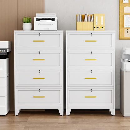 erosoei 4 Drawer File Cabinet with Lock, Metal Lateral File Cabinets for Home Office, Steel Wide Filing Organization Storage Cabinets, Home Office Furniture for Hanging Files Letter/Legal/F4/A4 Size