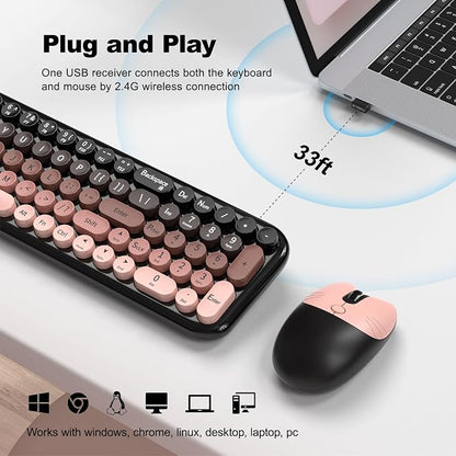 Dilter Wireless Keyboard Mouse Combo, Portable Retro Keyboard with Compact Size, 2 in 1 USB Connected Mouse for Windows PC, Laptop, Computer, Desktop, Home and Office Use