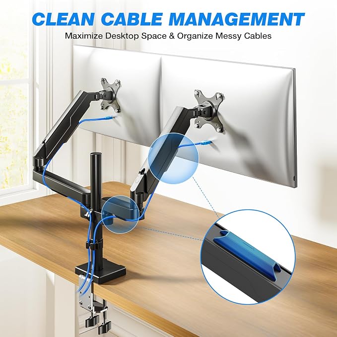 Premium Dual Monitor Desk Mount Stand for 17"-34" Screens, Taller Monitor Stand Hold up to 22lbs, Full Motion Height & Angle Adjustable with Tilt, Swivel, Rotation, VESA 75/100mm
